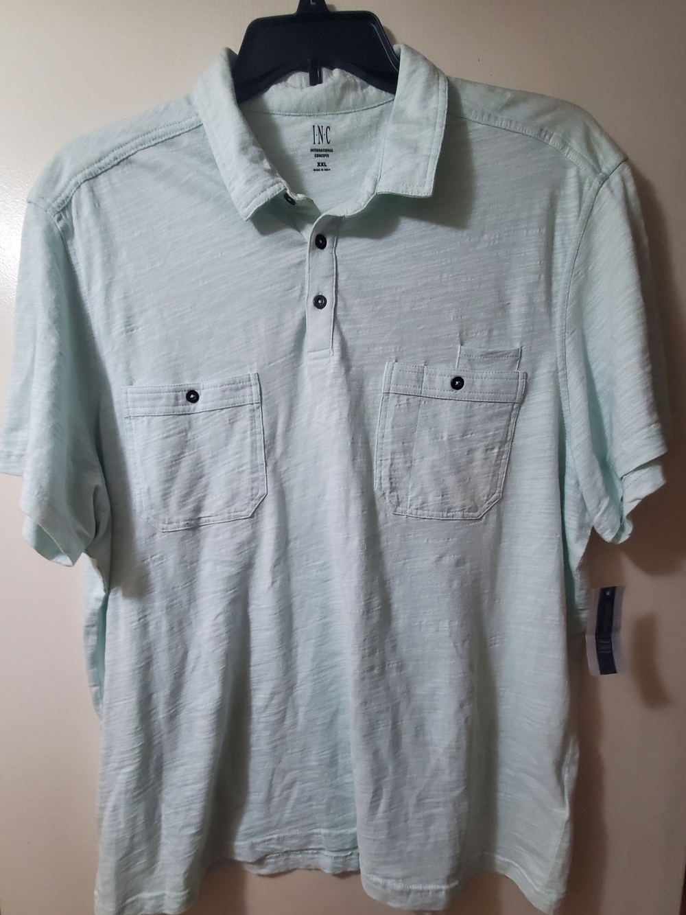 INC International Concepts Pale Mint Short Sleeve Polo Shirt with Chest Pockets